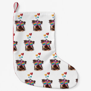 Petite Chaussette De Noël Yorkie Chien avec Coeurs Saint-Valentin