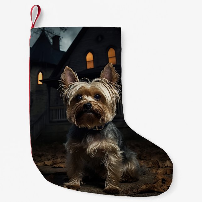 Petite Chaussette De Noël Yorkshire Terrier Halloween effrayant (Devant)