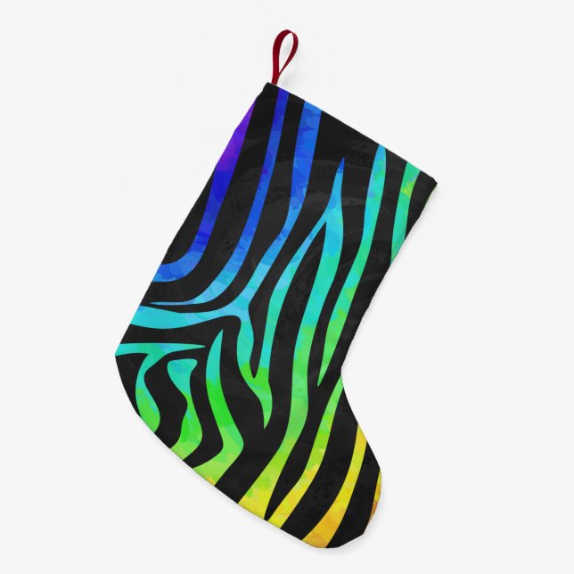 Petite Chaussette De Noël Zebra Black et Rainbow Print (Devant (Accrochage))