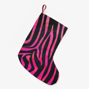 Petite Chaussette De Noël Zebra noir et rose chaud