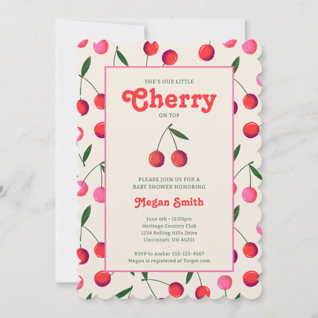 Petite Cherry Retro fille Baby shower Invitation : (Devant)