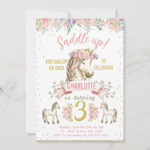 Petite Cheval Pony Cowgirl Anniversaire Invitation
