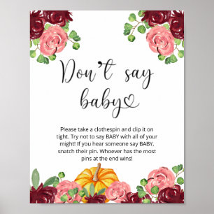 Petite citrouille florale Ne dis pas bébé Affiche