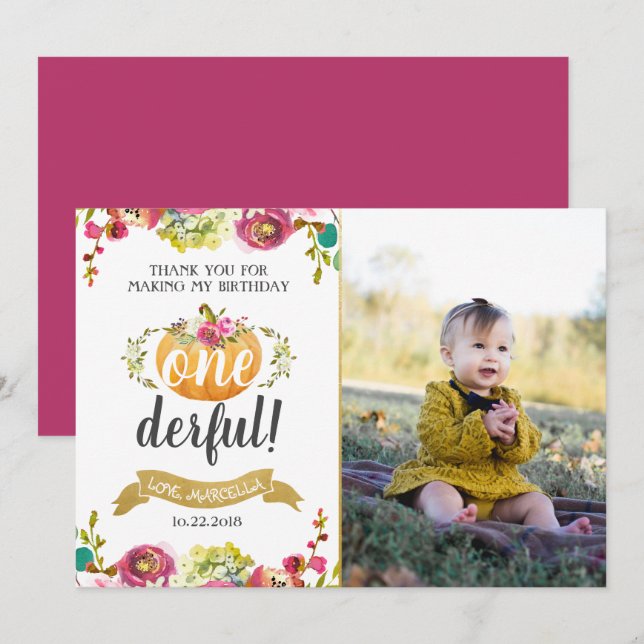 Petite Citrouille première invitation Merci d'anni (Devant / Derrière)