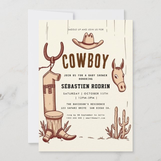 Petite Cowboy Baby shower moderne Invitation (Devant)