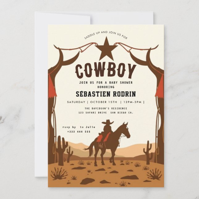 Petite Cowboy Baby shower moderne Invitation (Devant)