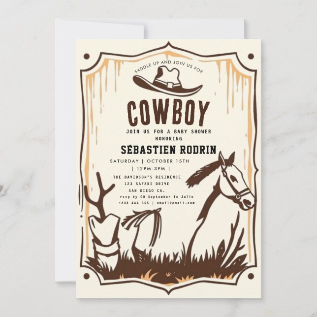 Petite Cowboy Baby shower moderne Invitation (Devant)