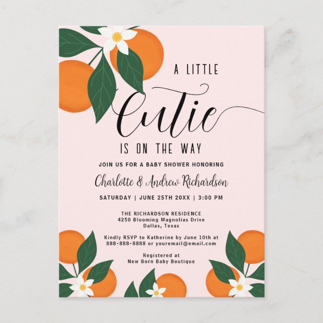 Petite Cutie Orange Couples Baby shower Invitation (Devant)