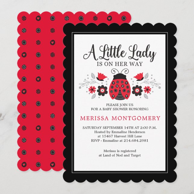 Petite dame Ladybug fille Baby shower Invitation (Devant / Derrière)