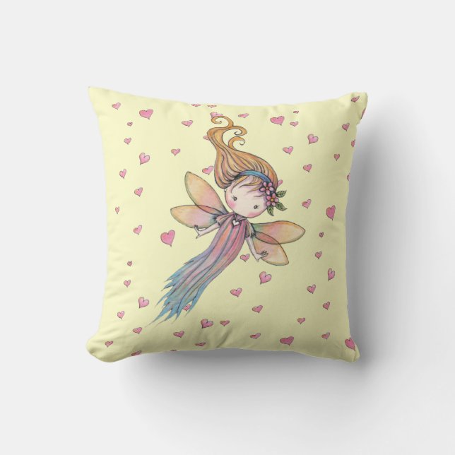 Petite fée et Coussin de coeur pour filles (Recto)