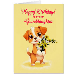 Petite-fille Anniversaire Chiot et Fleurs