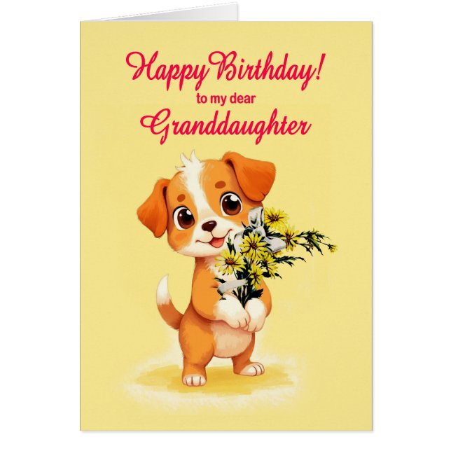 Petite-fille Anniversaire Chiot et Fleurs (Devant)