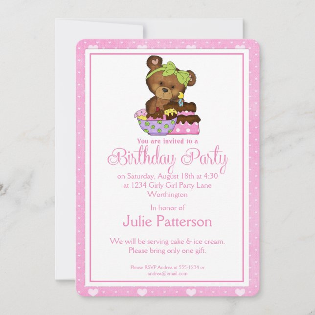 Petite fille Anniversaire Fête Invitation Fille Ou (Devant)