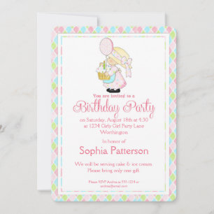 Petite fille Anniversaire Fête Invitation Pays Fil