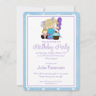 Petite Fille Anniversaire Invitation Fête Bleu 2