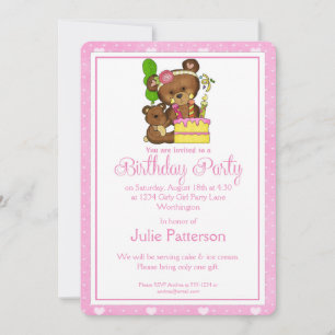 Petite Fille Anniversaire Invitation Fille Ourse 3