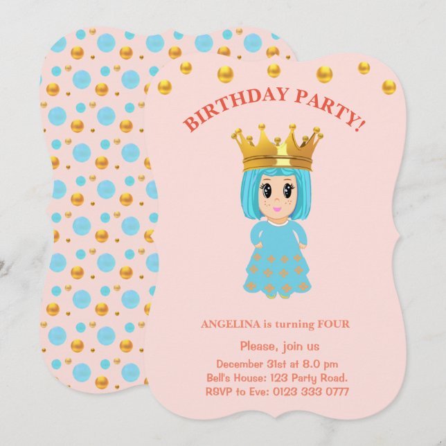 Petite fille Anniversaire Invitation personnalisée (Devant / Derrière)