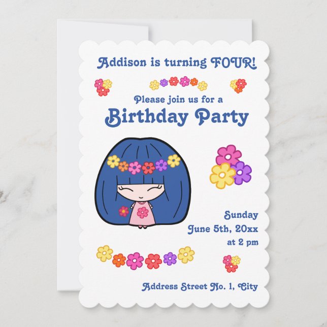Petite Fille Anniversaire Invitations Kawaii Fille (Devant)