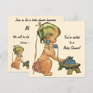 Petite fille au téléphone, invitation Baby shower 