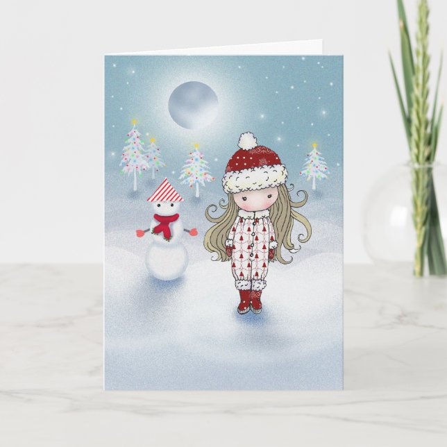 Petite fille avec la carte de Noël de bonhomme de (Devant)