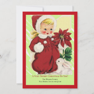 Petite fille avec Poinsettia carte de voeux de Noë