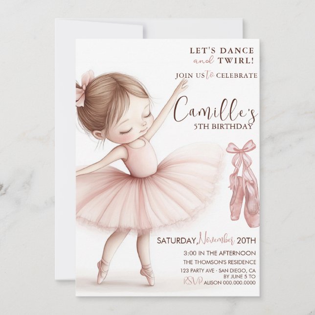 Petite fille Ballerina anniversaire Invitation (Devant)