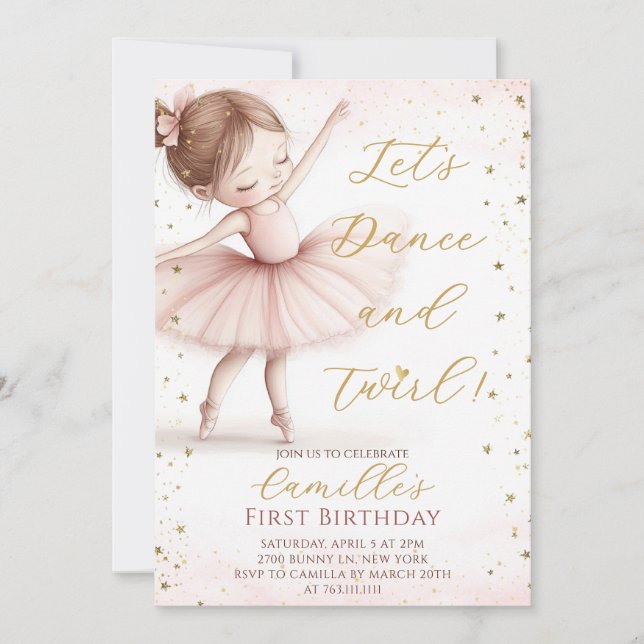 Petite fille Ballerina anniversaire Invitation (Devant)