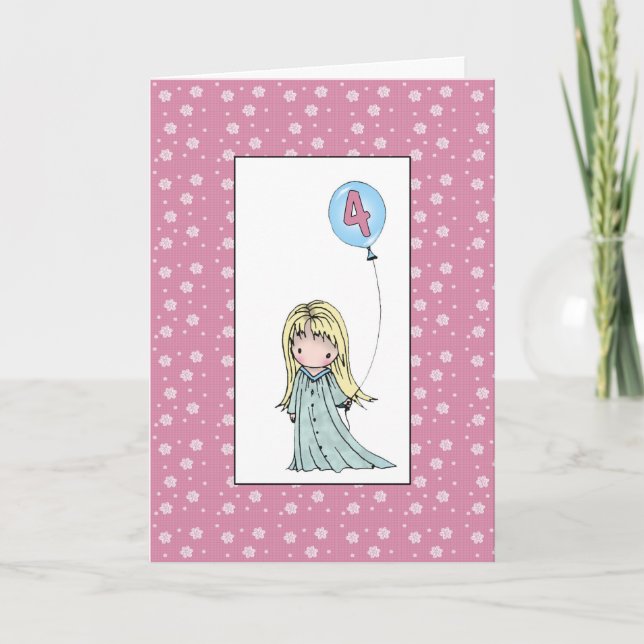 Petite fille Carte d'anniversaire de quatre ans (Devant)