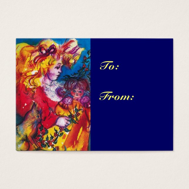 PETITE FILLE, CHAT, JOLIE DOLL cadeau de Noël bleu (Devant)