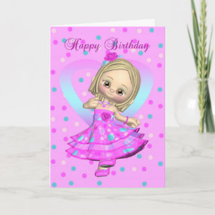 petite fille dansant carte d'anniversaire - rose e