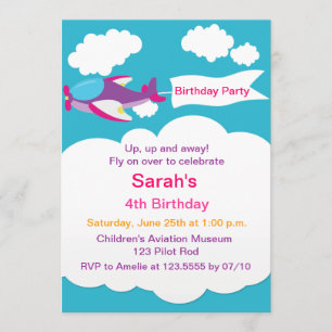 Petite fille d'avion mignonne Invitation d'anniver