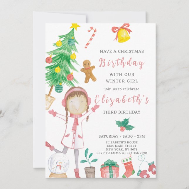 Petite Fille de Noël Invitation d'anniversaire (Devant)