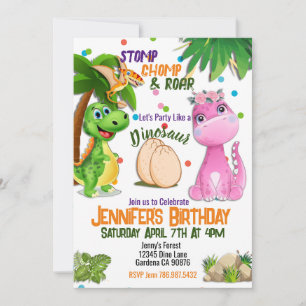 Petite fille Dinosaur invitation d'anniversaire