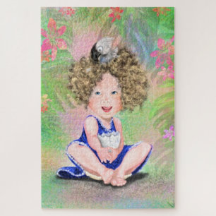 Petite fille et bébé oiseau dans le Puzzle du jard