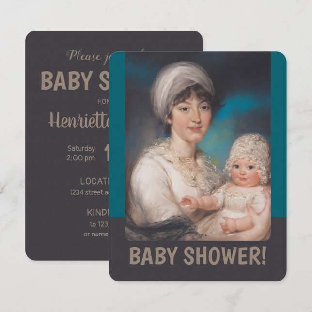 Petite fille et mère CC0981 Baby shower invitation (Devant / Derrière)