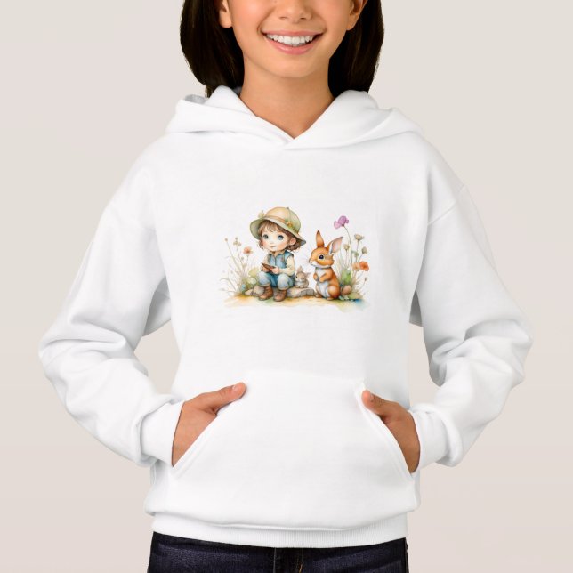 Petite fille mignonne avec lapins et fleurs Enfant (Devant)