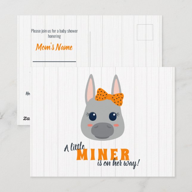 Petite fille Mineurs Orange Baby shower Invitation (Devant / Derrière)