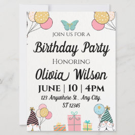 Petite Fille Papillon Invitation Anniversaire