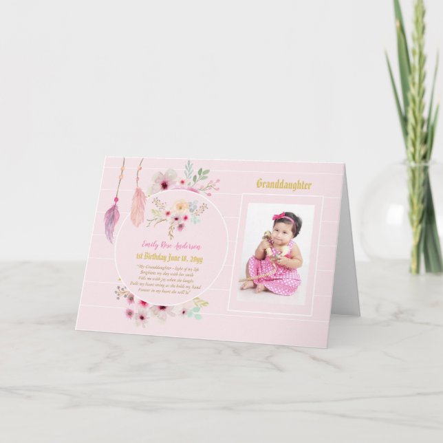 Petite-fille PHOTO POÈME Carte Fleurs Roses (Devant)