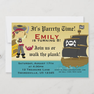 Petite fille Pirate Ship Invitation à la fête d'an
