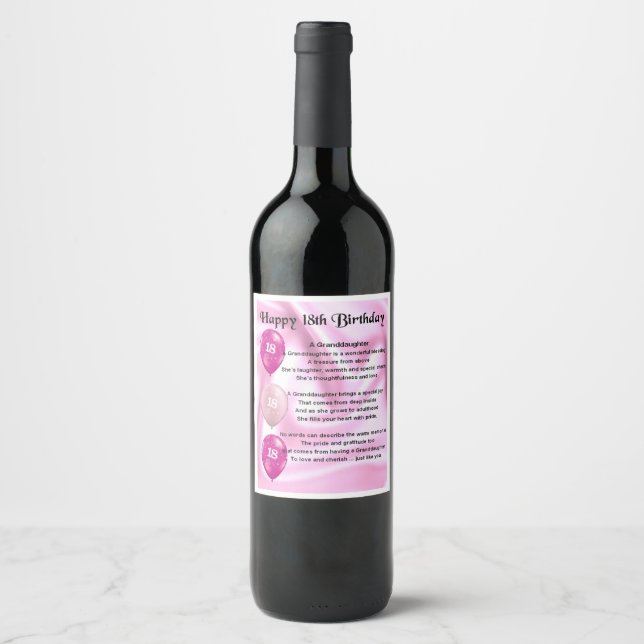 Petite-fille Poem Bouteille Étiquette 18e annivers (Devant)