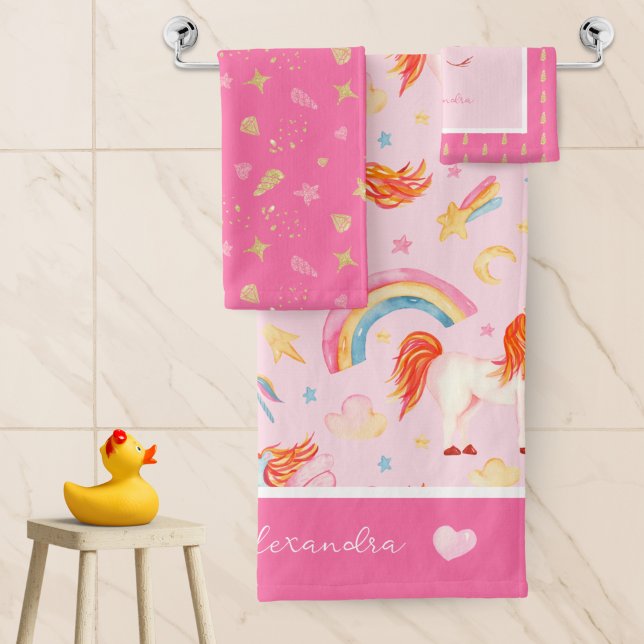 Petite fille rose licorne Motif avec prénom (Créateur téléchargé)