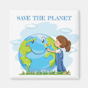 Petite Fille Sauve la Planète Aimant
