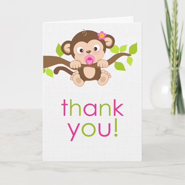 Petite fille singe mignonne Carte de remerciements (Devant)