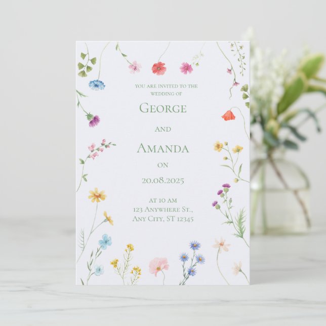 Petite Floral Wedding Einladung für Elegant (Stehend Vorderseite)