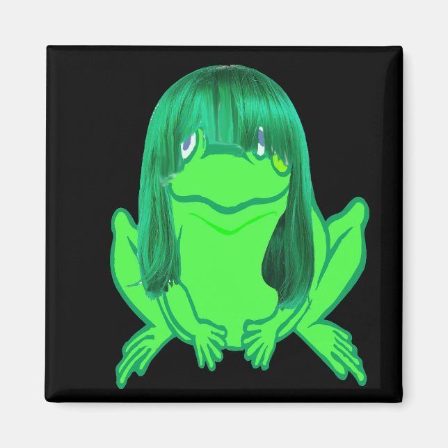 petite grenouille verte avec aimant perruque vert (Devant)