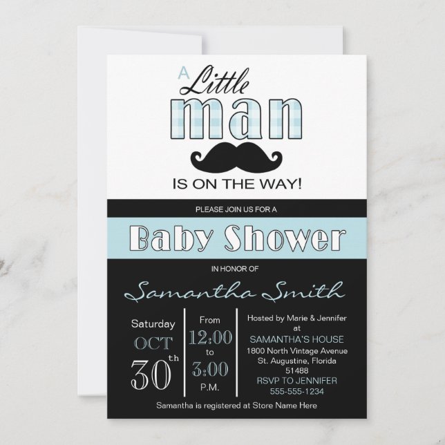 Petite Homme Baby shower Bleu et Black Invitation (Devant)