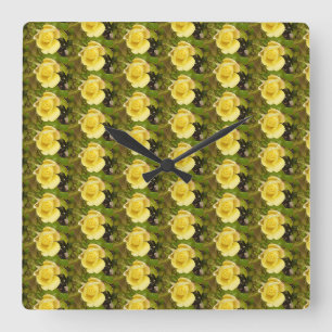Petite horloge Carré de rose jaune
