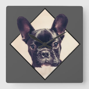 Petite horloge murale carrée de bouledogue