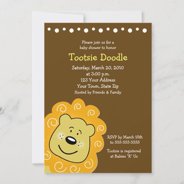Petite invitation 5 x 7 de baby shower de lion de (Devant)